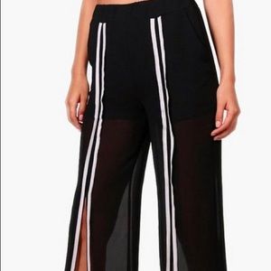 Chiffon stripe split front pant